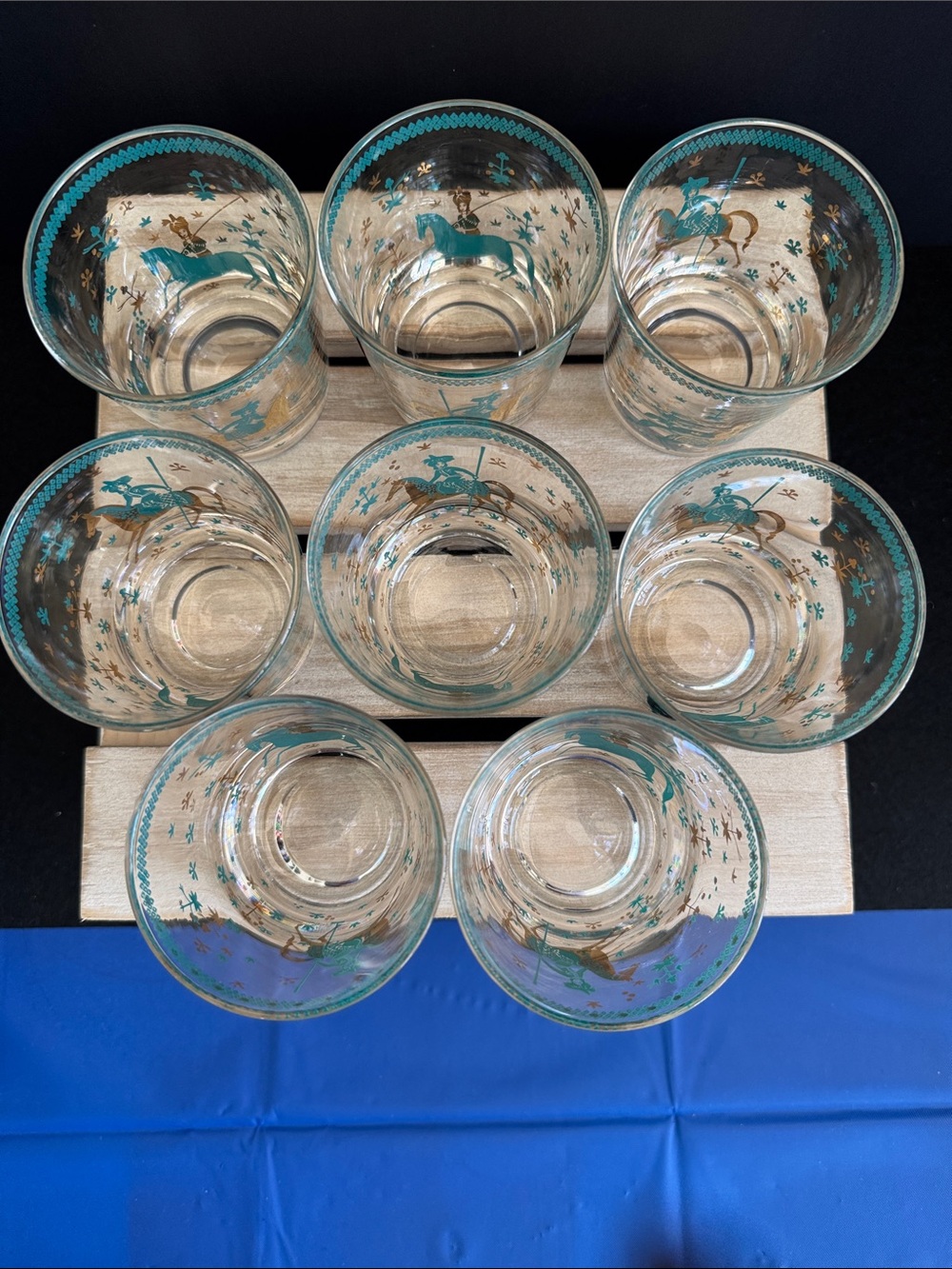 VTG MCM Cera Persian Polo Riders Barware Set of 8 - Picture 3 of 6